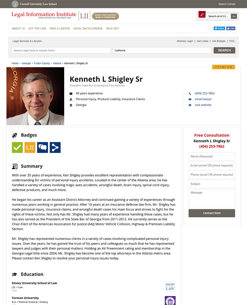 Justia Lawyer Directory Premium Placement
