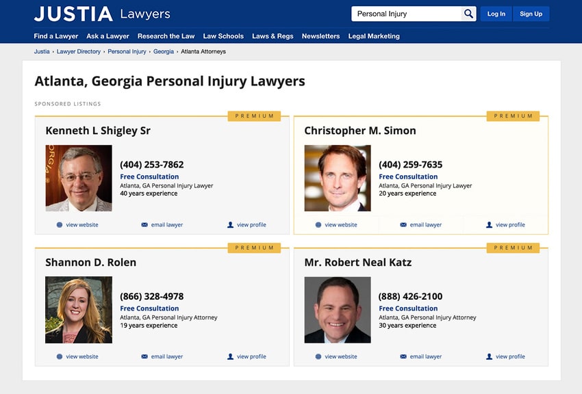 Justia Lawyer Directory Premium Placement