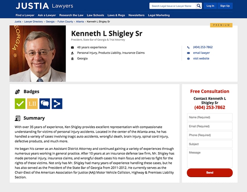 Justia Lawyer Directory Premium Placement