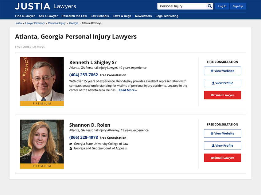Justia Lawyer Directory Premium Placement