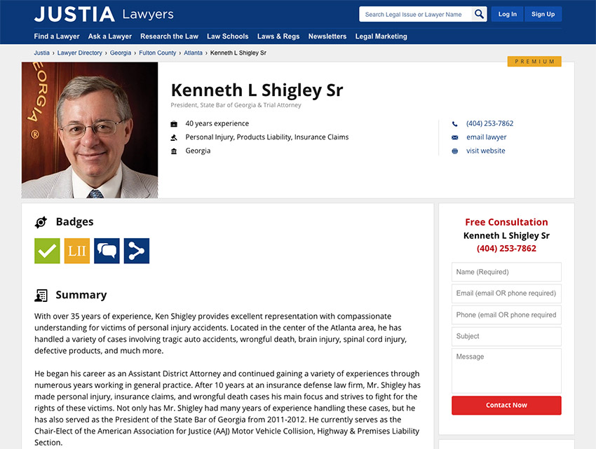 Justia Lawyer Directory Premium Placement