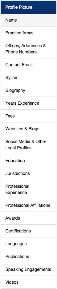 Screenshot of the profile editing menu.