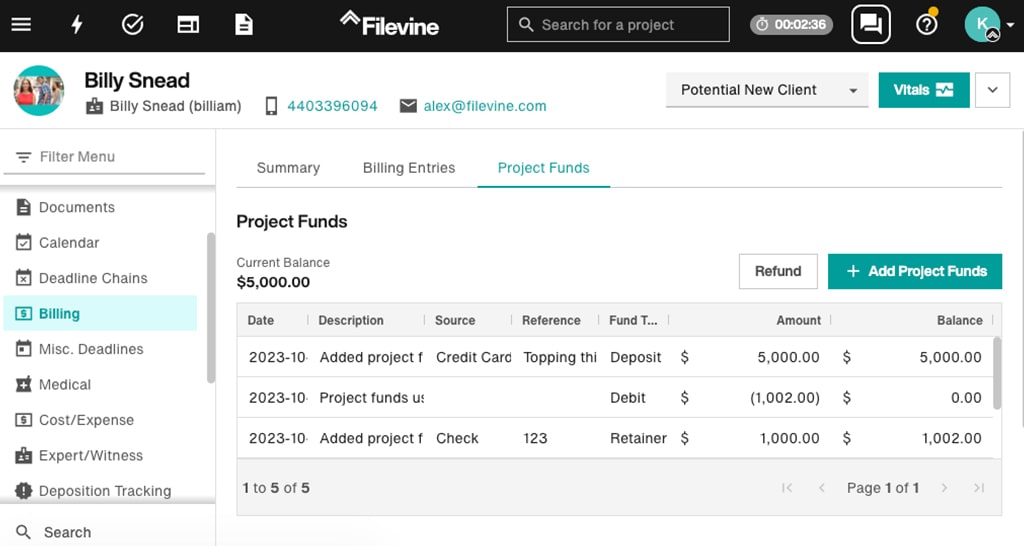 Filevine Project Funds
