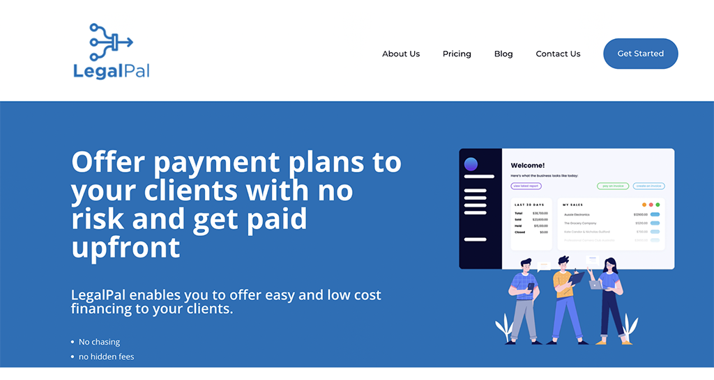 LegalPal Homepage -  offer payment plans to your clients with no risk and get paid upfront.
