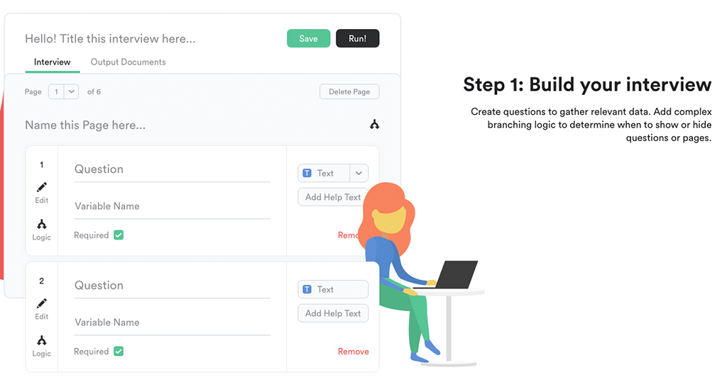 Setting up a legal intake questionnaire to generate documents