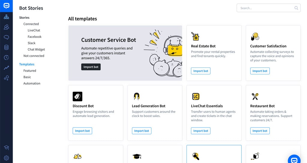 ChatBot application templates screenshot.