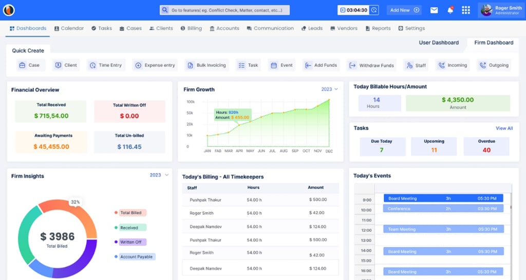 Law firm dashboard screenshot - CaseFox