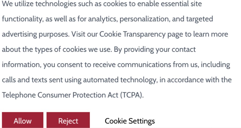 Cookie Disclaimer Example